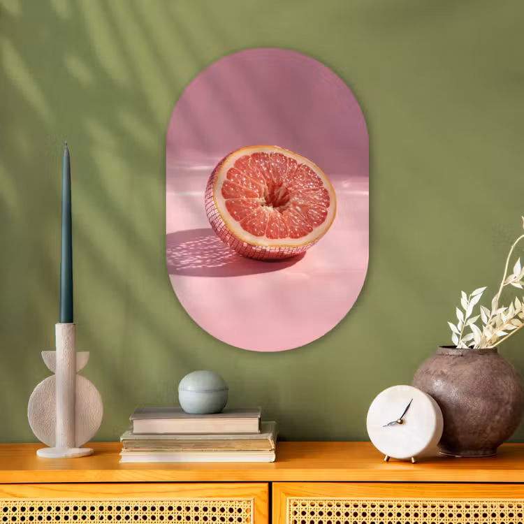Grapefruit - Roze - Disco - Shiny Wandcirkel Ovaal Forex klein -sfeer2