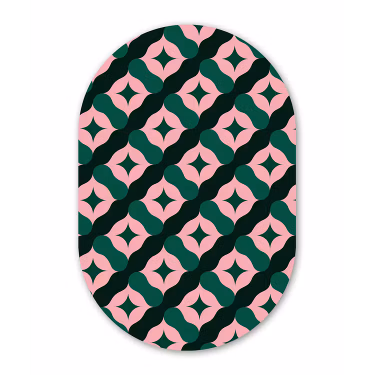 Groen - Roze - Retro - Sterren Wandcirkel Ovaal Forex klein 630 -3d