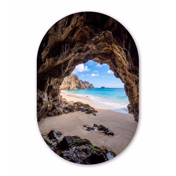 Grot - Strand - Zee - Blauw Wandcirkel Ovaal Forex klein -3d