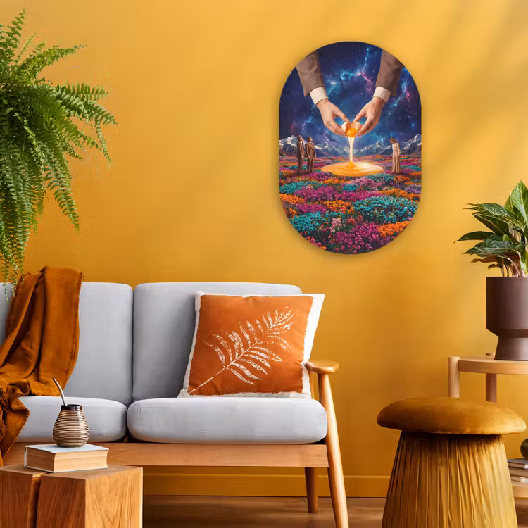 Muurovaal - Handen - Ei - Surrealisme - Handen - Ei - Surrealisme Wandcirkel Ovaal Forex klein