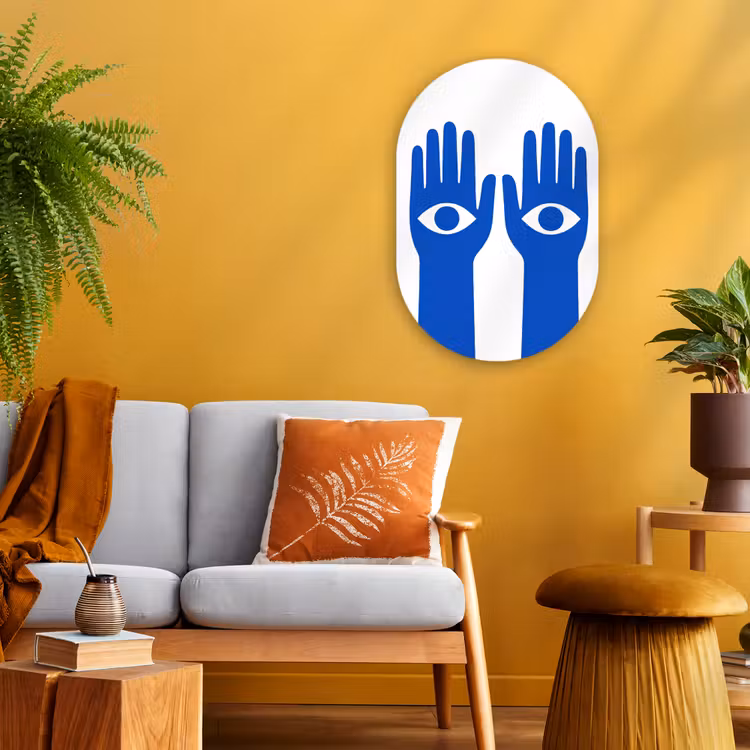 Handen - Twee - Ogen - Blauw Wandcirkel Ovaal Forex klein -sfeer4