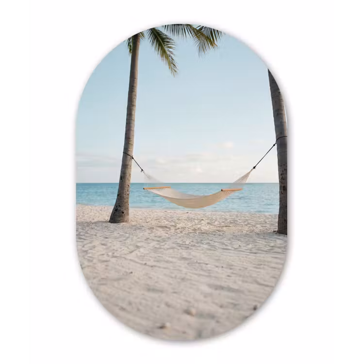 Hangmat - Strand - Wit Wandcirkel Ovaal Forex klein -3d