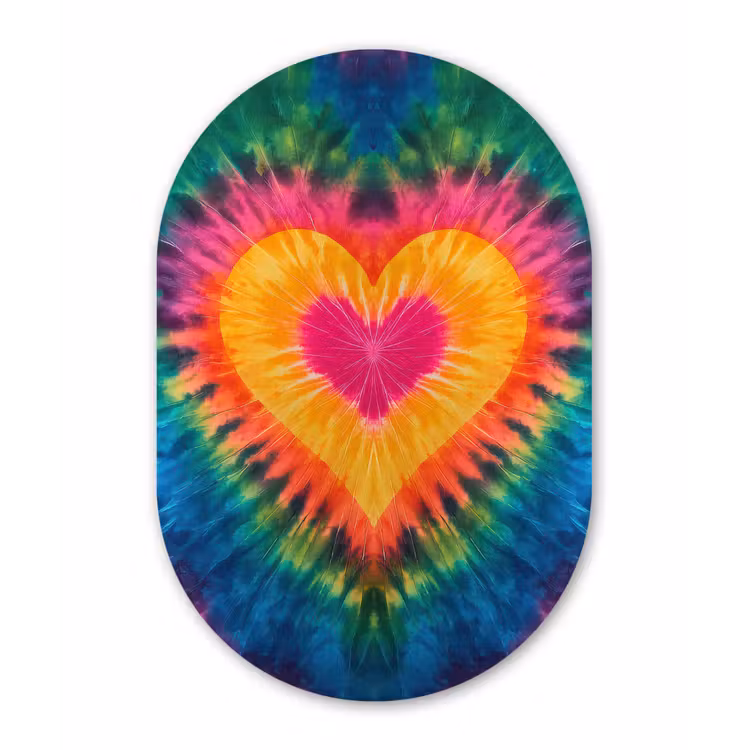Hart - Tie Dye - Kleurrijk Wandcirkel Ovaal Forex klein -3d