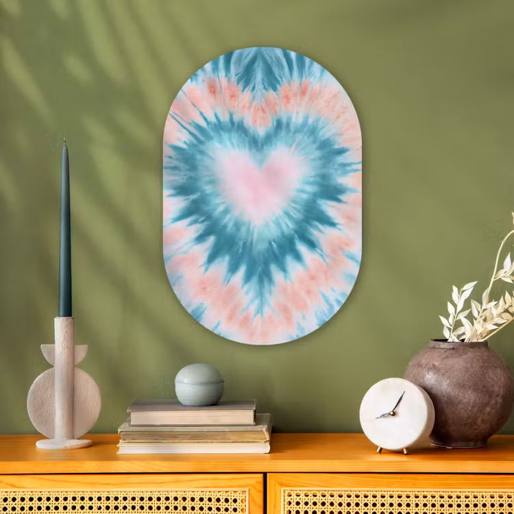 Hartvormig - Tie dye - Pasteltinten - Lichtgroen Wandcirkel Ovaal Forex klein -sfeer2