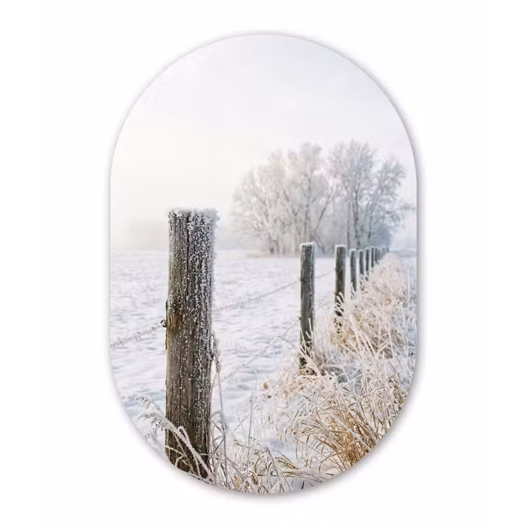 Hek - Sneeuw - Mist - Platteland - Nostalgisch Wandcirkel Ovaal Forex klein -3d