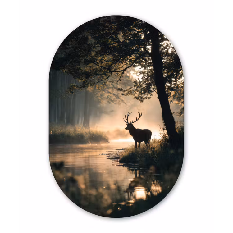 Hert - Bosbeek - Mystiek Wandcirkel Ovaal Forex klein -3d