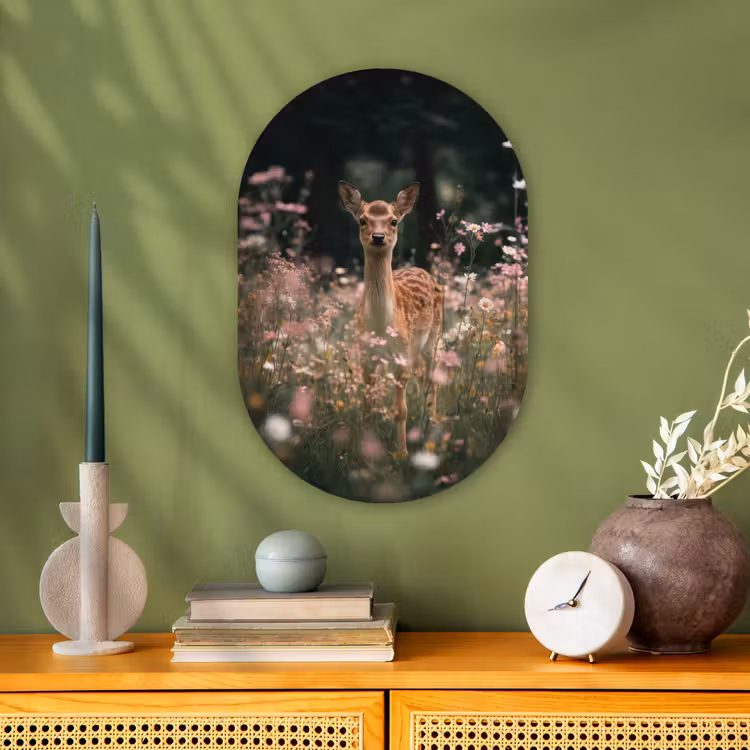 Hert - Wilde bloemen - Bos Wandcirkel Ovaal Forex klein -sfeer2