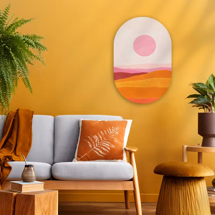 Heuvels - Oranje - Zon - Abstract Wandcirkel Ovaal Forex klein -sfeer4
