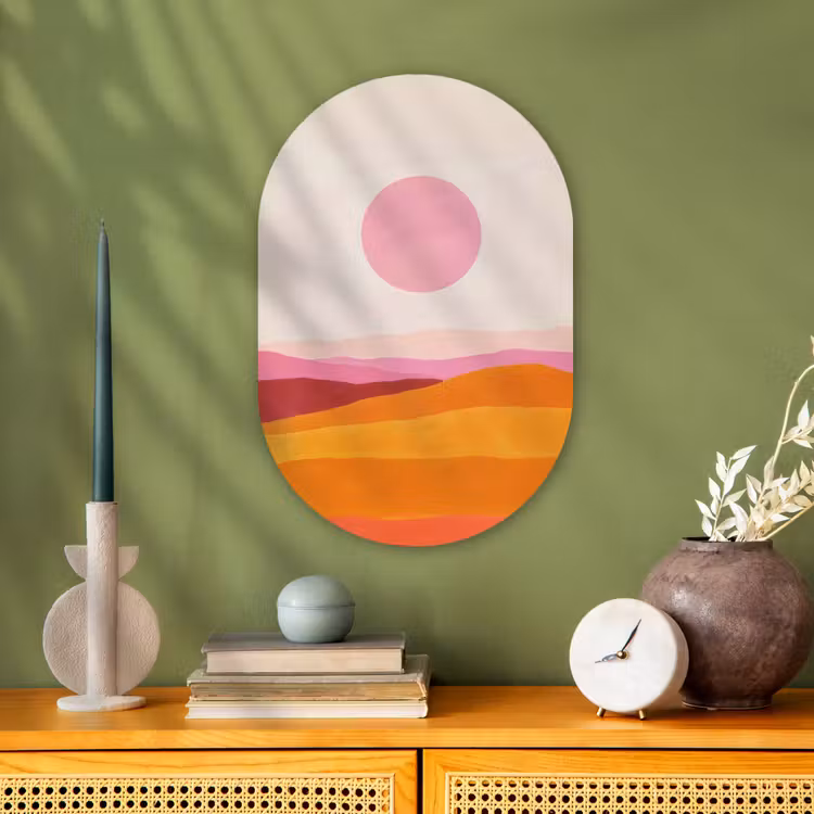 Heuvels - Oranje - Zon - Abstract Wandcirkel Ovaal Forex klein -sfeer2