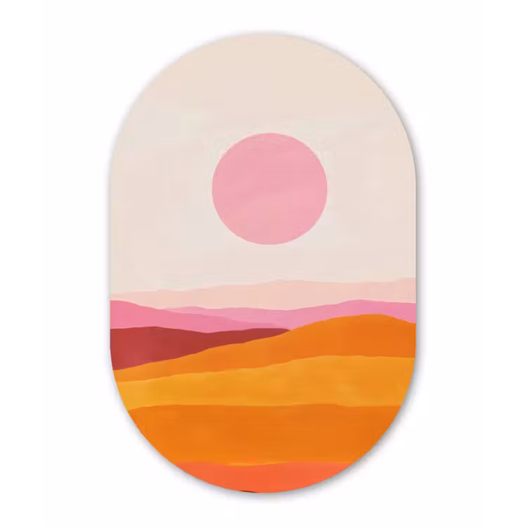 Heuvels - Oranje - Zon - Abstract Wandcirkel Ovaal Forex klein -3d