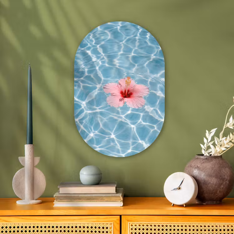 Hibiscus - Water - Roze Wandcirkel Ovaal Forex klein -sfeer2