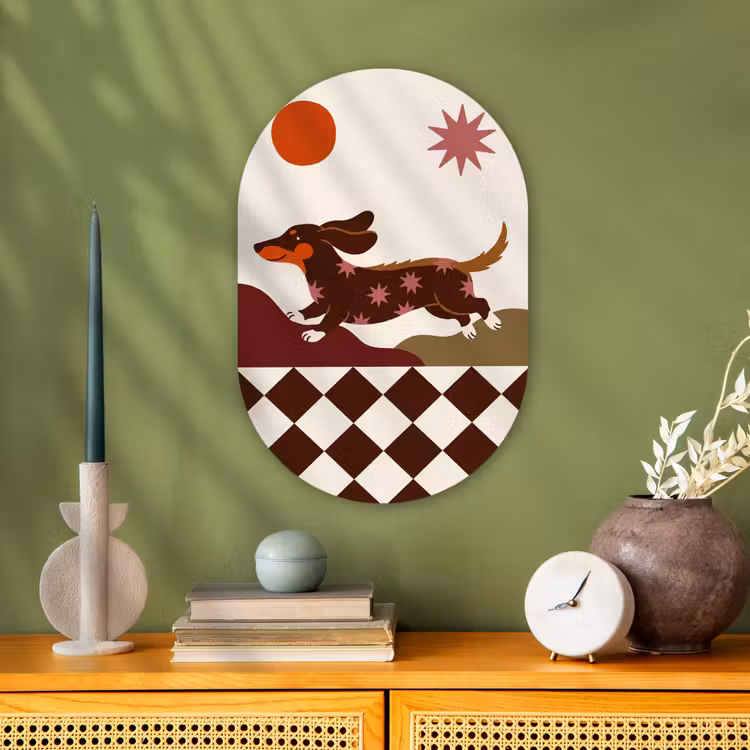 Hond - Abstract - Dieren - Modern - Bruin Wandcirkel Ovaal Forex klein -sfeer2