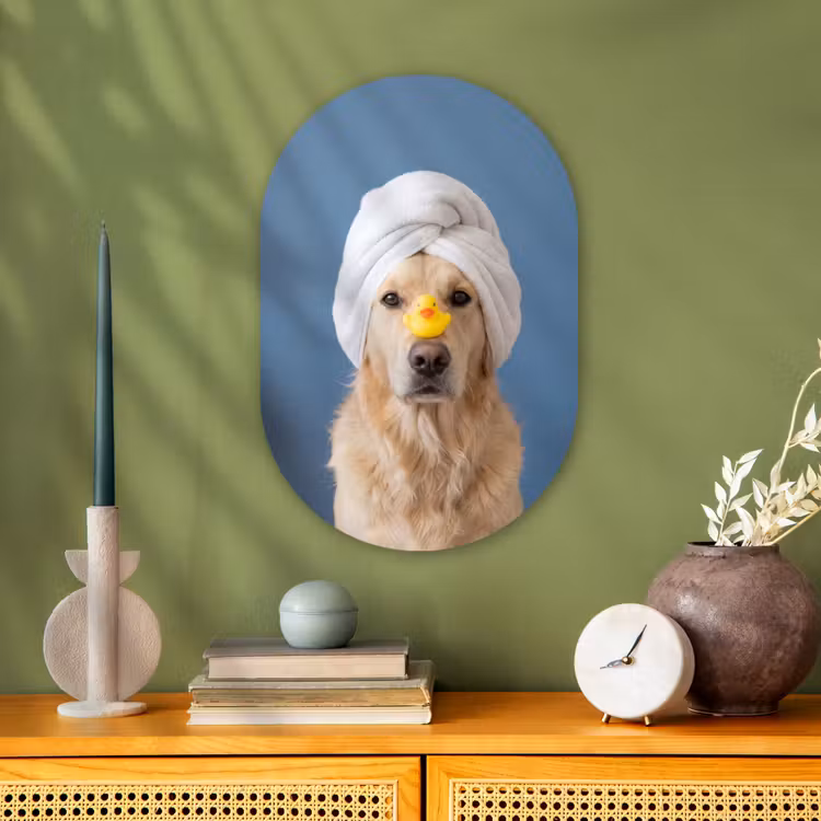 Hond - Badeend - Geel Wandcirkel Ovaal Forex klein -sfeer2