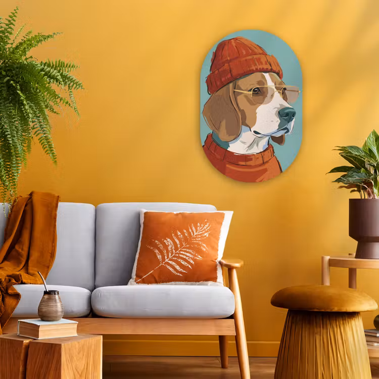 Hond - Beanie - Zonnebril - Dieren - Modern Wandcirkel Ovaal Forex klein -sfeer4