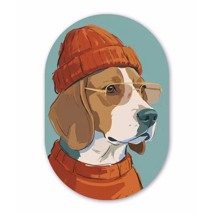 Hond - Beanie - Zonnebril - Dieren - Modern Wandcirkel Ovaal Forex klein -3d