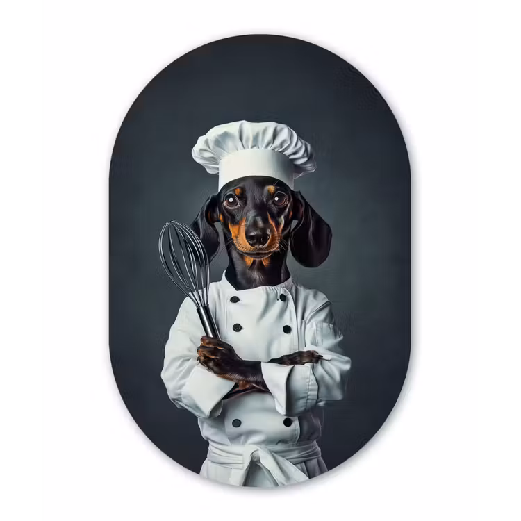 Hond - Garde - Kok Wandcirkel Ovaal Forex klein -3d