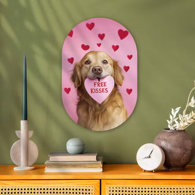 Hond - Kiss- Valentijn - Hartjes Wandcirkel Ovaal Forex klein -sfeer2