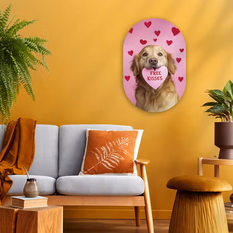 Hond - Kiss- Valentijn - Hartjes Wandcirkel Ovaal Forex klein -sfeer4