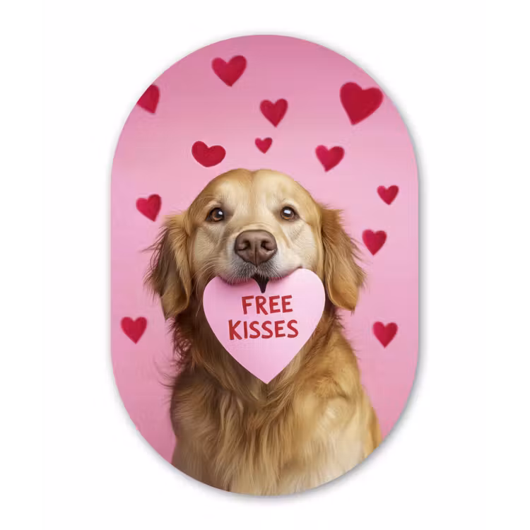 Hond - Kiss- Valentijn - Hartjes Wandcirkel Ovaal Forex klein -3d