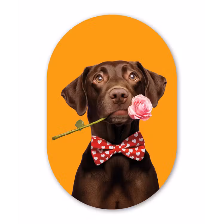 Hond - Oranje - Roos - Valentijn Wandcirkel Ovaal Forex klein -3d