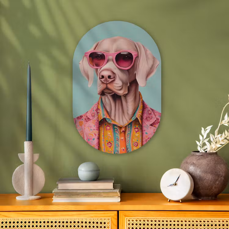 Hond - Overhemd - Bloemen - Bril Wandcirkel Ovaal Forex klein -sfeer2