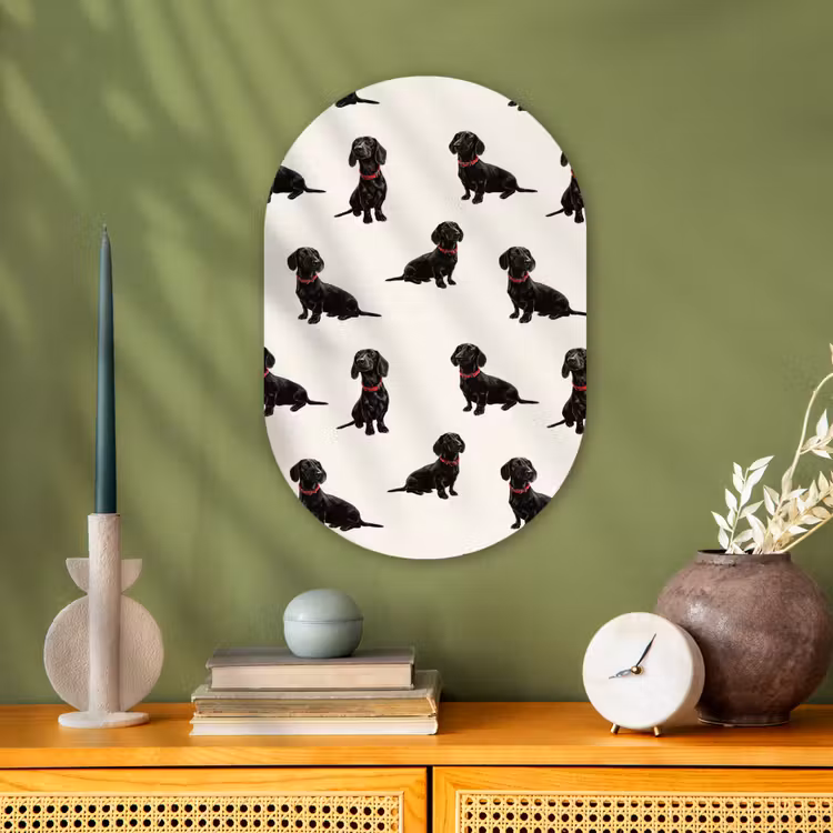 Hond - Patroon - Zwart Wandcirkel Ovaal Forex klein 630 -sfeer2
