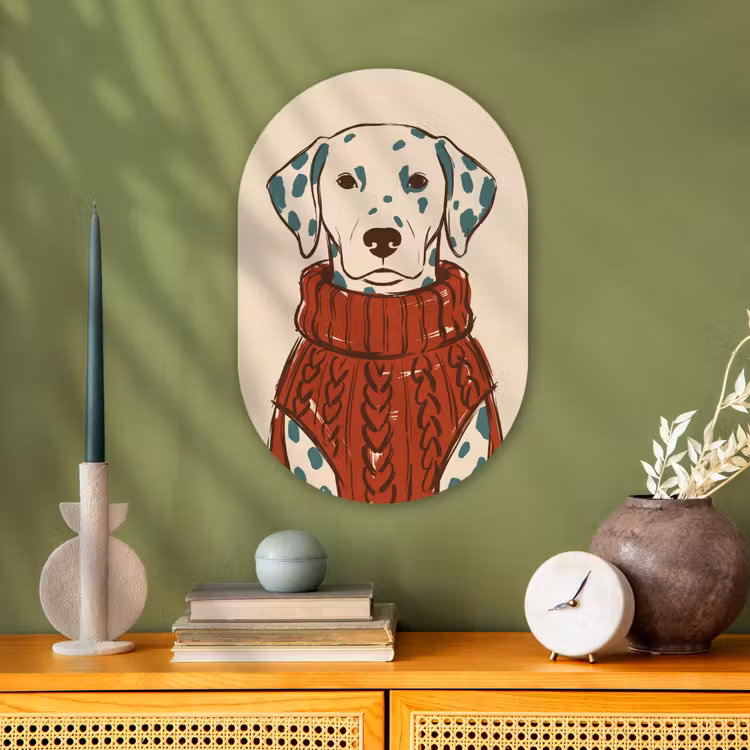 Hond - Trui - Winter - Dieren - Rood Wandcirkel Ovaal Forex klein -sfeer2