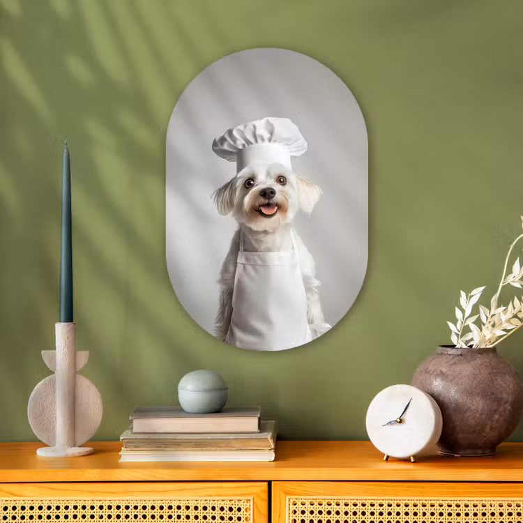 Hond - Wit - Kok Wandcirkel Ovaal Forex klein -sfeer2