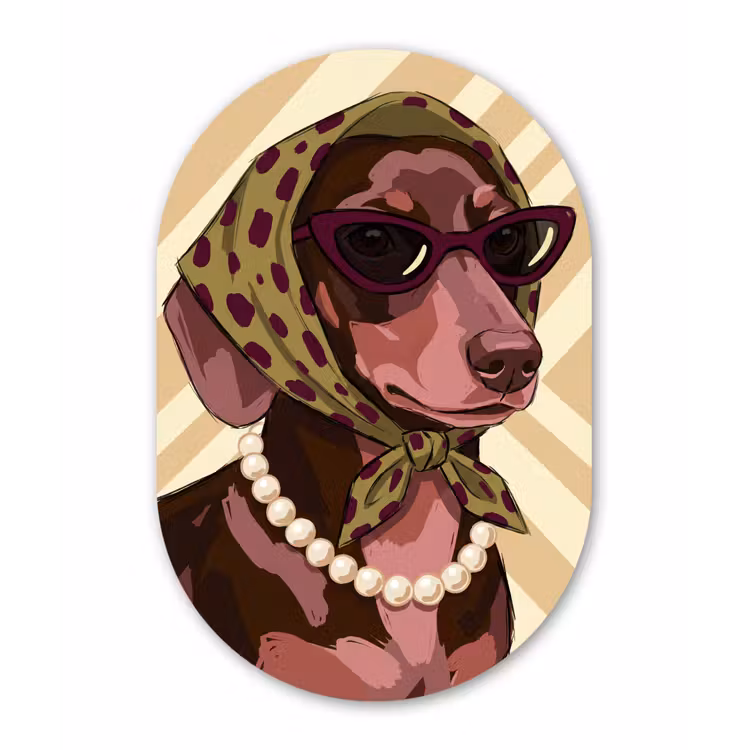 Hond - Zonnebril - Hoofddoek - Dieren - Modern Wandcirkel Ovaal Forex klein -3d