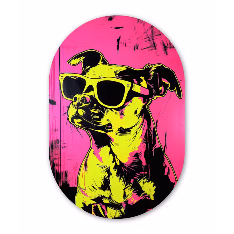 Hond - Zonnebril - Roze - Art Wandcirkel Ovaal Forex klein -3d