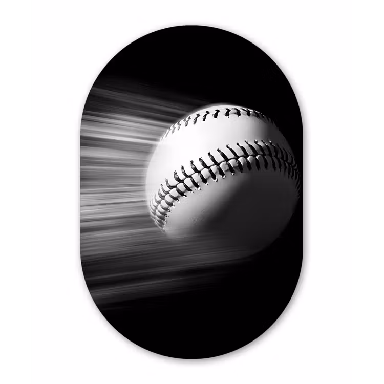 Honkbal - Wit - Vliegt Wandcirkel Ovaal Forex klein -3d