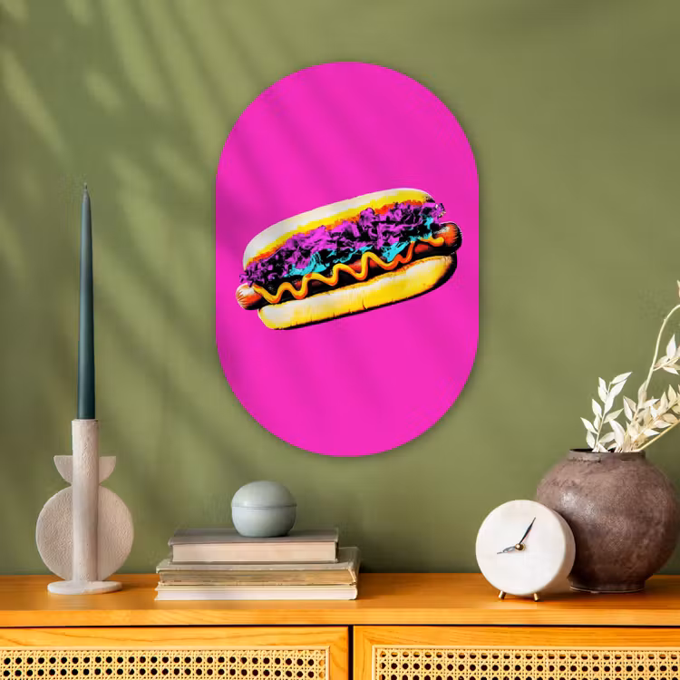 Hotdog - Roze - Retro Wandcirkel Ovaal Forex klein -sfeer2