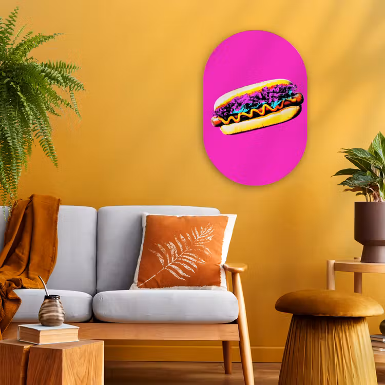 Hotdog - Roze - Retro Wandcirkel Ovaal Forex klein -sfeer4
