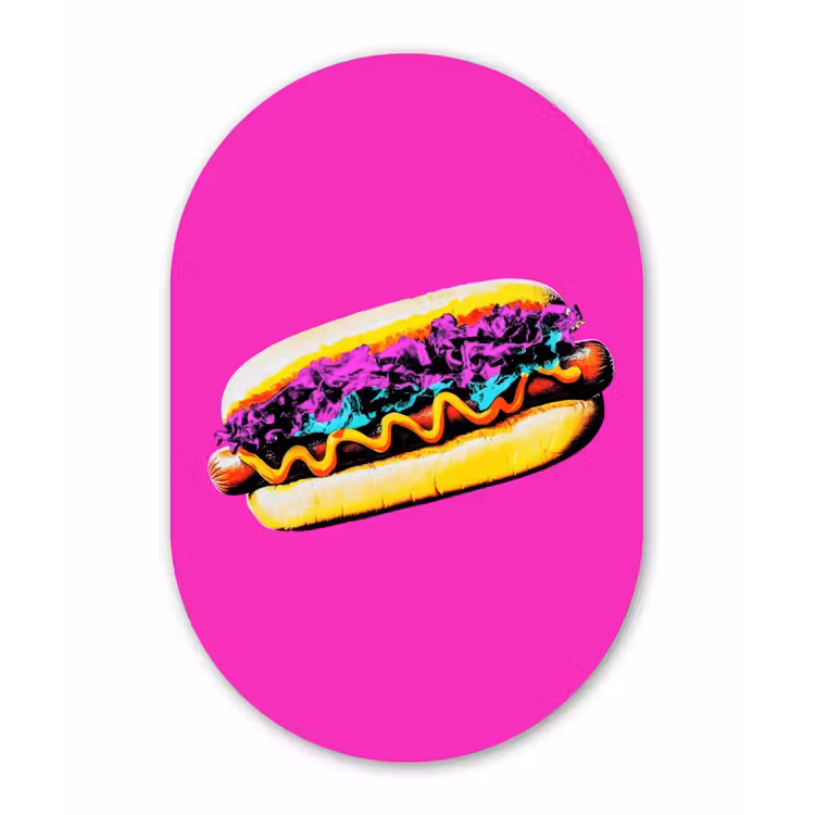 Hotdog - Roze - Retro Wandcirkel Ovaal Forex klein -3d