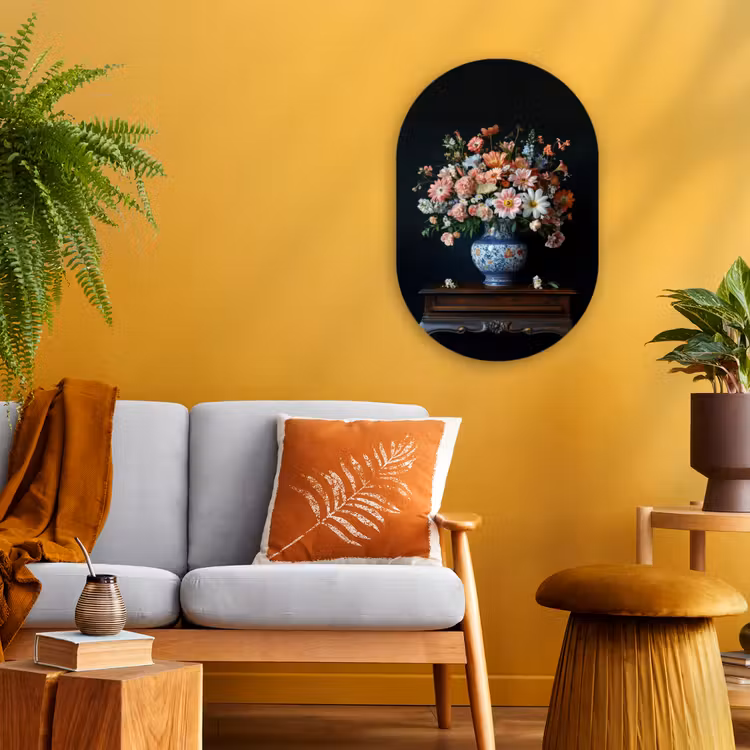 Hout - Vaas - Kleuren - Bloemen Wandcirkel Ovaal Forex klein -sfeer4