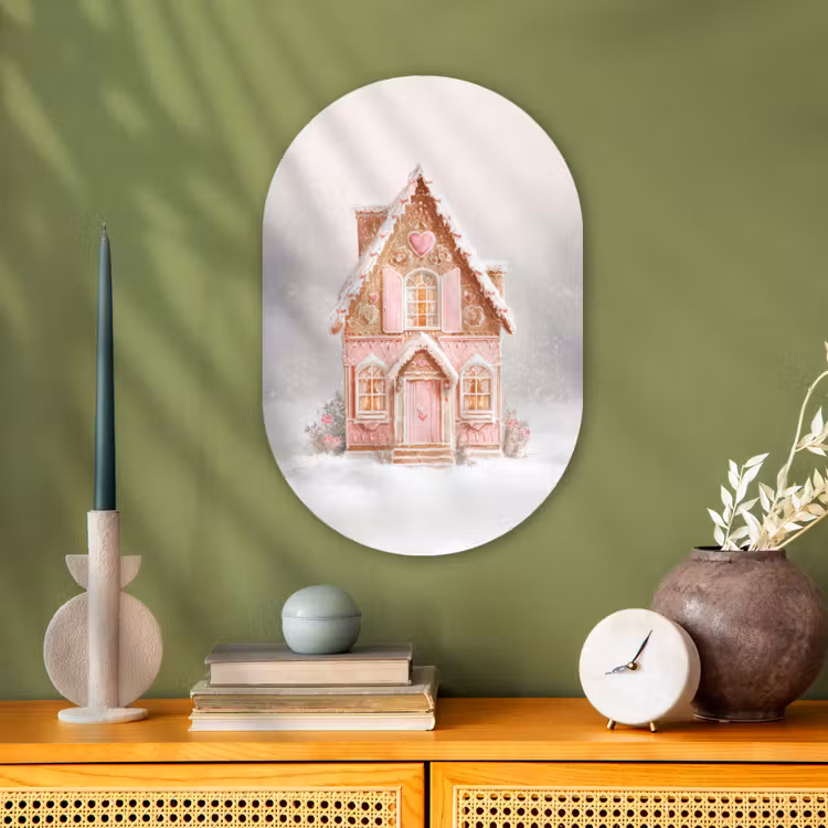 Huisje - Suiker - Pastel Wandcirkel Ovaal Forex klein -sfeer2