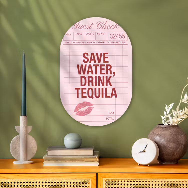 Humor - Drank - Tekst - Roze Wandcirkel Ovaal Forex klein -sfeer2