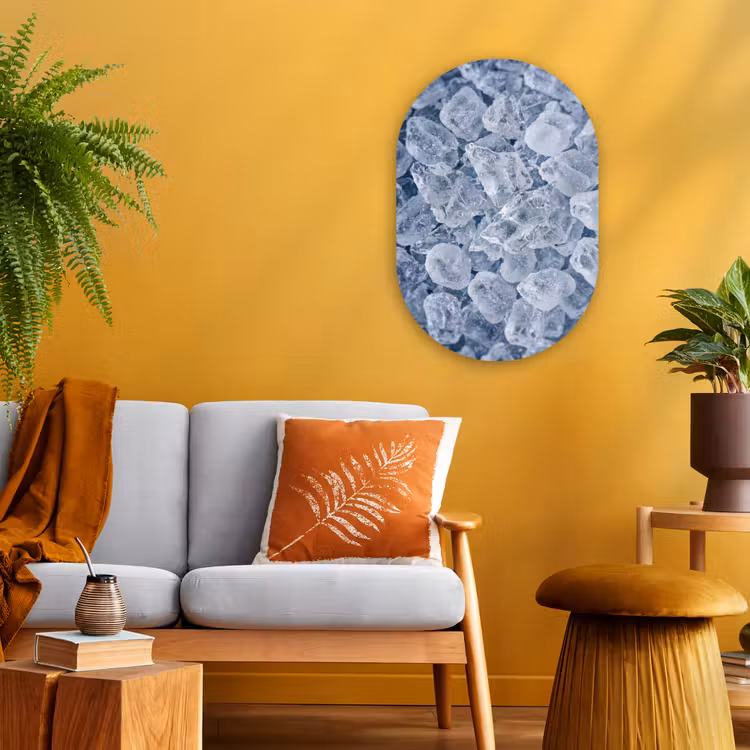 Ijsblokjes - Water - Blauw Wandcirkel Ovaal Forex klein -sfeer4