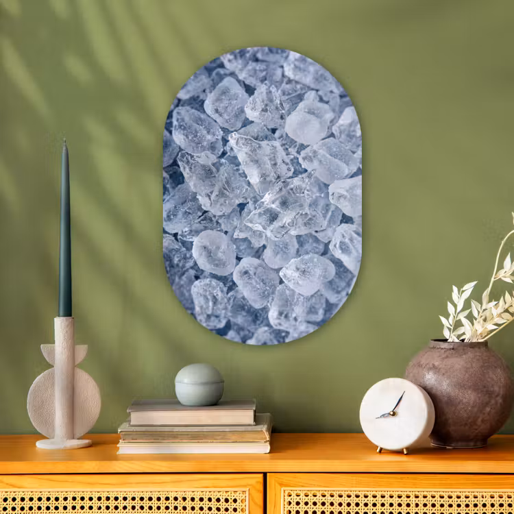 Ijsblokjes - Water - Blauw Wandcirkel Ovaal Forex klein -sfeer2
