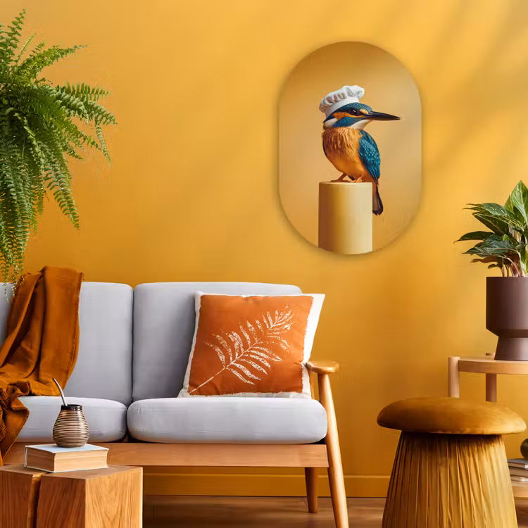 Ijsvogel - Pilaar - Koksmuts - Vogel Wandcirkel Ovaal Forex klein -sfeer4