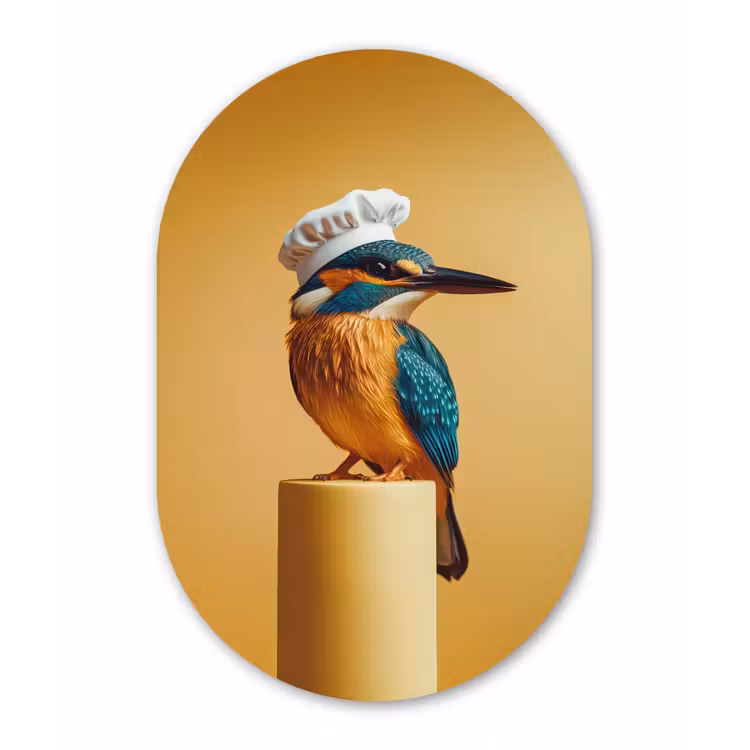 Ijsvogel - Pilaar - Koksmuts - Vogel Wandcirkel Ovaal Forex klein -3d