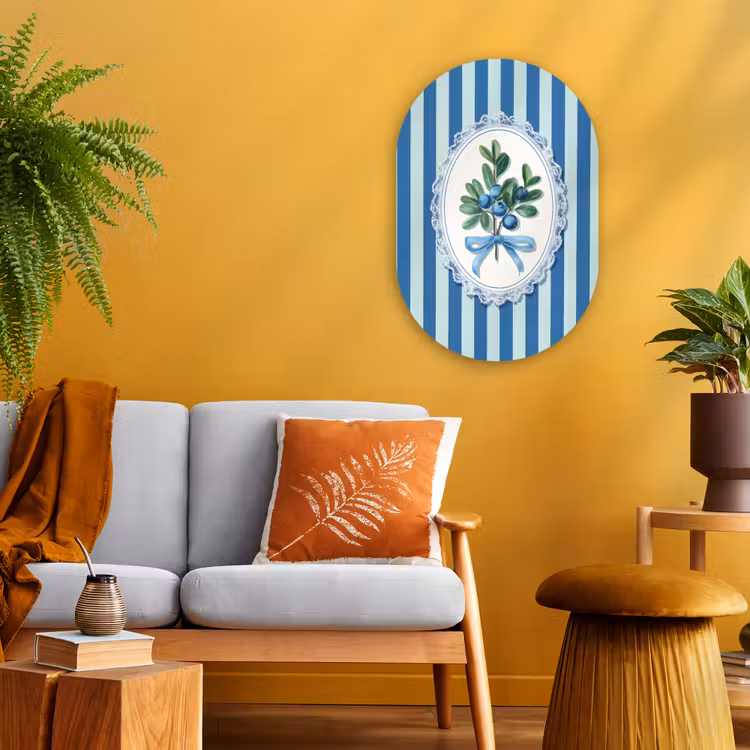 Illustratie - Bessen - Blauw - Strepen Wandcirkel Ovaal Forex klein -sfeer4