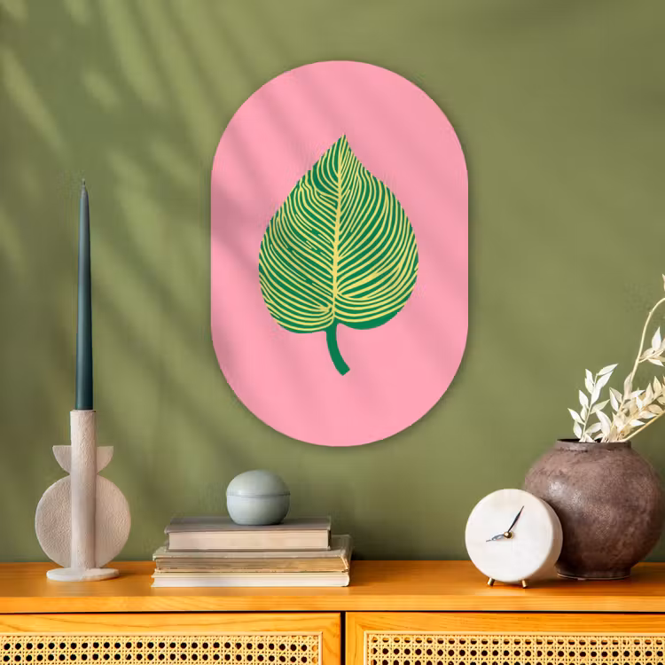 Illustratie - Blad - Minimalistisch - Groen Wandcirkel Ovaal Forex klein -sfeer2