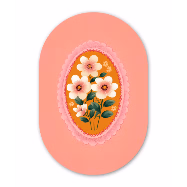 Illustratie - Bloemen - Rand - Roze Wandcirkel Ovaal Forex klein -3d