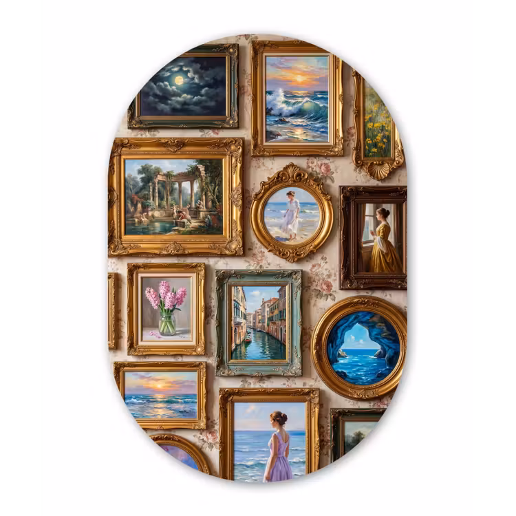 Interieur - Kunst - Collectie - Klassiek - Goud Wandcirkel Ovaal Forex klein -3d