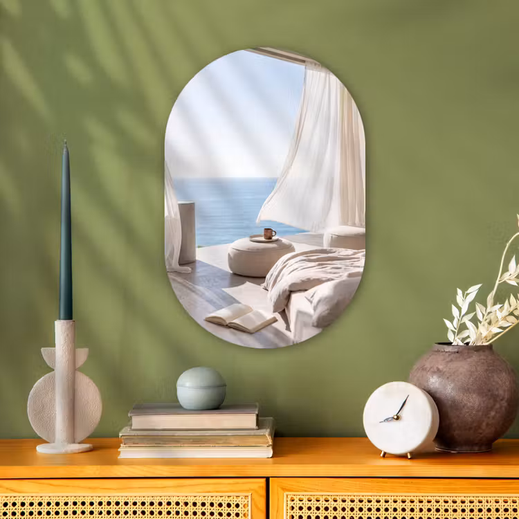 Interieur - Zeezicht - Modern - Rust - Beige Wandcirkel Ovaal Forex klein -sfeer2