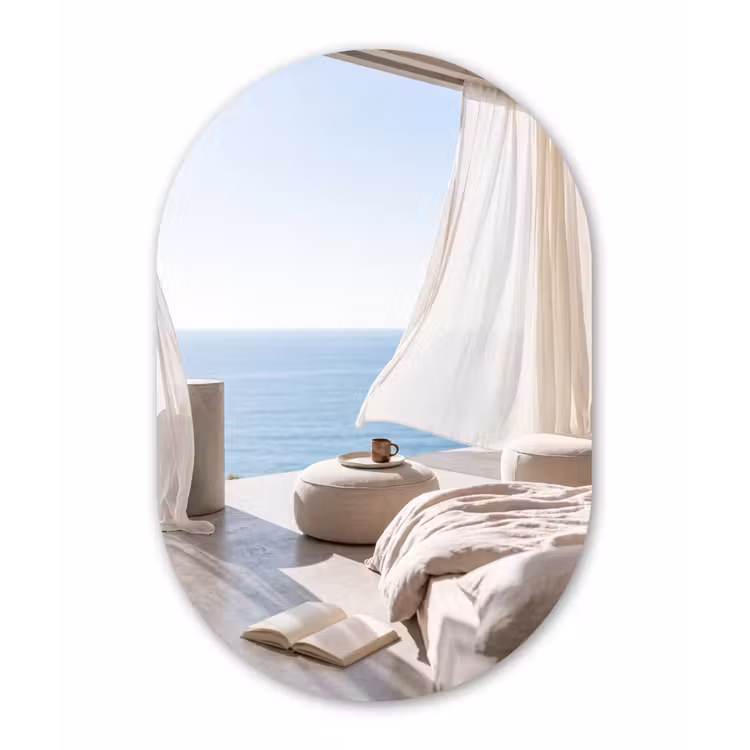 Interieur - Zeezicht - Modern - Rust - Beige Wandcirkel Ovaal Forex klein -3d