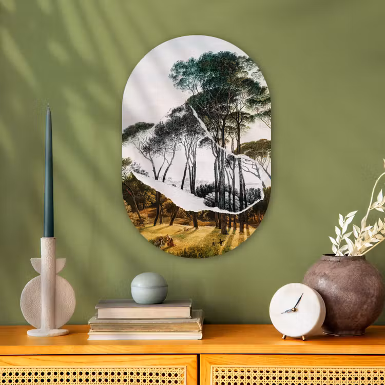 Italiaans landschap parasoldennen - Kunst - Hendrik Voogd - Schilderij - Zwart wit - Oude meesters Wandcirkel Ovaal Forex klein -sfeer2