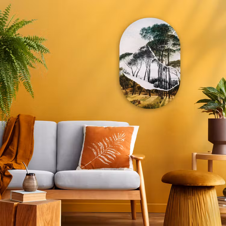 Italiaans landschap parasoldennen - Kunst - Hendrik Voogd - Schilderij - Zwart wit - Oude meesters Wandcirkel Ovaal Forex klein -sfeer4