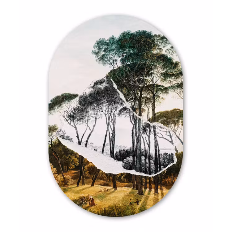 Italiaans landschap parasoldennen - Kunst - Hendrik Voogd - Schilderij - Zwart wit - Oude meesters Wandcirkel Ovaal Forex klein -3d